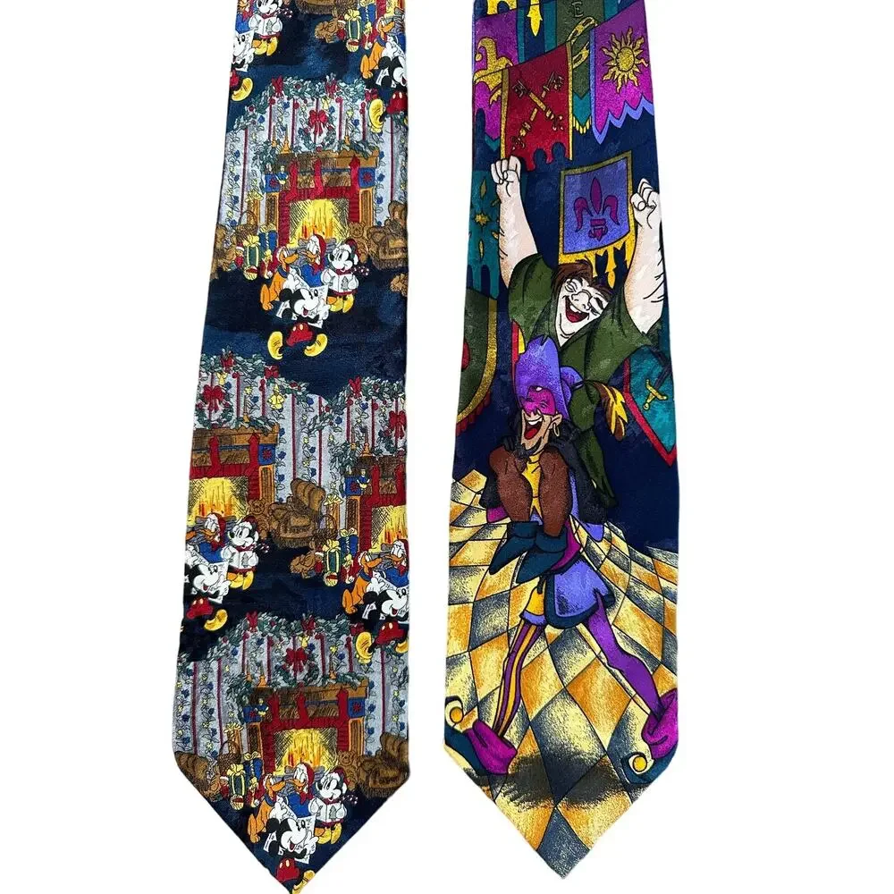 NWT Disney Lot of 2 Silk Neck Ties Hunchback‎ of Notre Dame Mickey Fab 5 Xmas